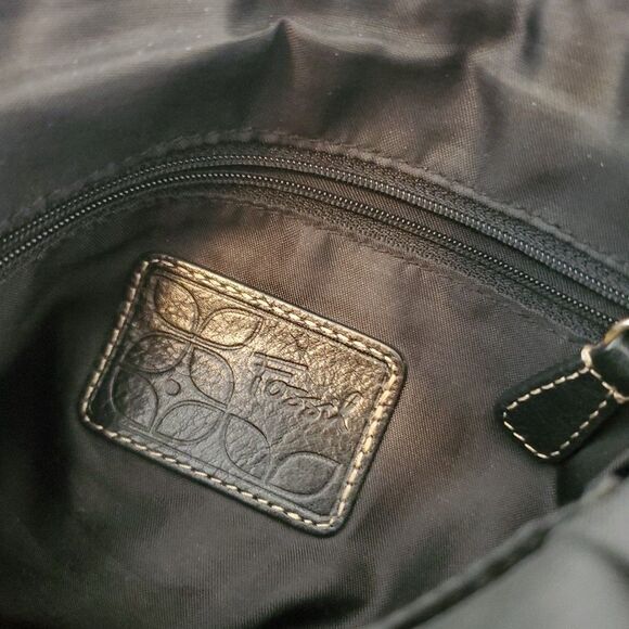 Fossil Signature Crossbody Bag Canvas Medium Pockets Black Purse Y2k‎ 90s - Picture 11 of 15